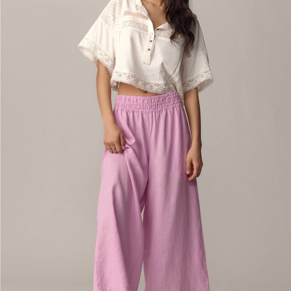 Anthropologie Pink Linen Somerset Pants
